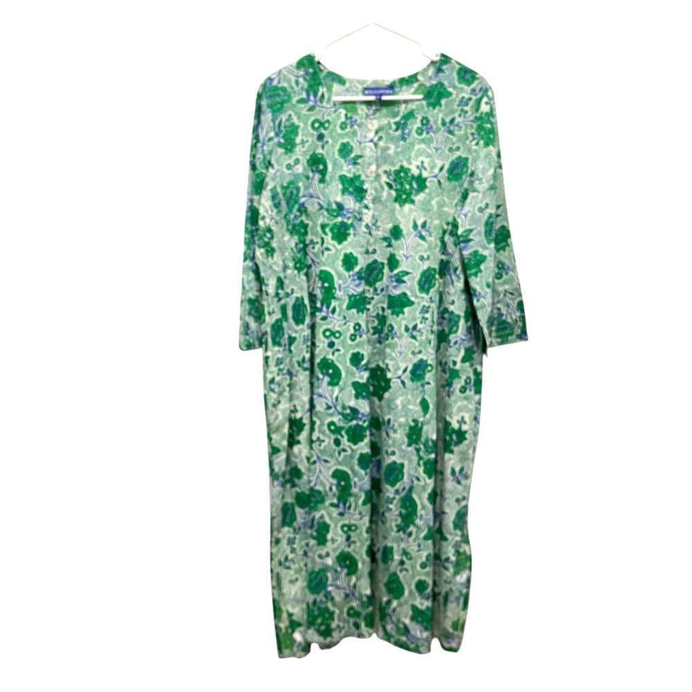 Ro's Garden Dress Women Size XL Blue Green White Juana Kurta Lightweight Cotton
